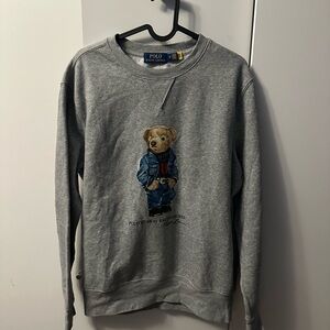 Ralph Lauren Gray Crewneck Sweater with Bear Design